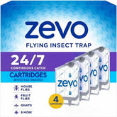 Zevo Flying Insect Trap Refill - for The Zevo MAX & Standard Indoor Fly Trap - Catch Gnats, House & Fruit Flies - Easy to Use (4 Refill Cartridges)