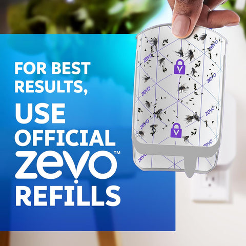 Zevo 4 Flying Insect Traps & 4 Cartridges - Plug In Fly Trap & Indoor Bug Catcher for Gnats, House & Fruit Flies - Mess-Free - Use in Any Room - Uses Blue & UV Light (4 Plug In Devices & 4 Cartridges)