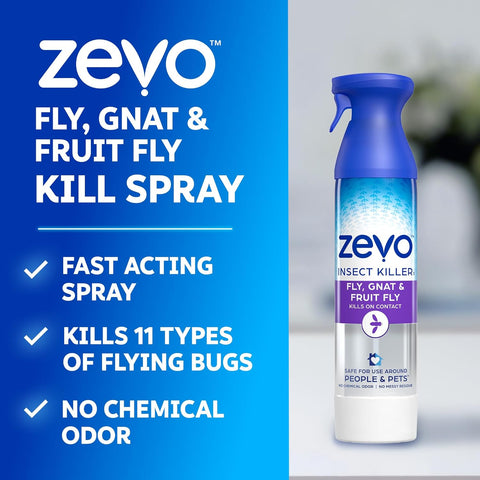 Zevo Flying Insect Killer Spray - Bug Spray for Home Use - Versatile Gnat, Mosquito, Fruit Fly Killer & More - with Rosemary & Cornmint Oil - for Indoor & Outdoor Use (2 Bottles)