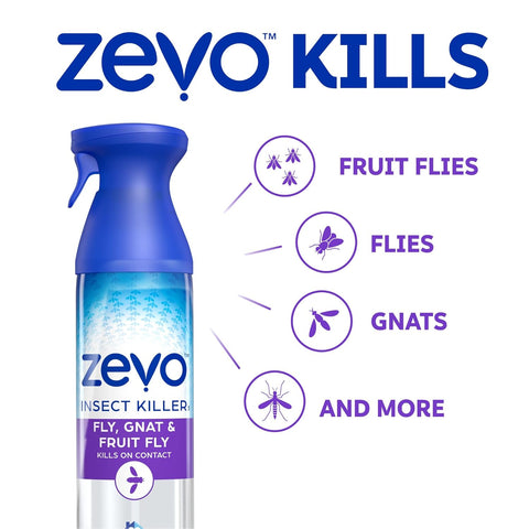Zevo Flying Insect Killer Spray - Bug Spray for Home Use - Versatile Gnat, Mosquito, Fruit Fly Killer & More - with Rosemary & Cornmint Oil - for Indoor & Outdoor Use (2 Bottles)