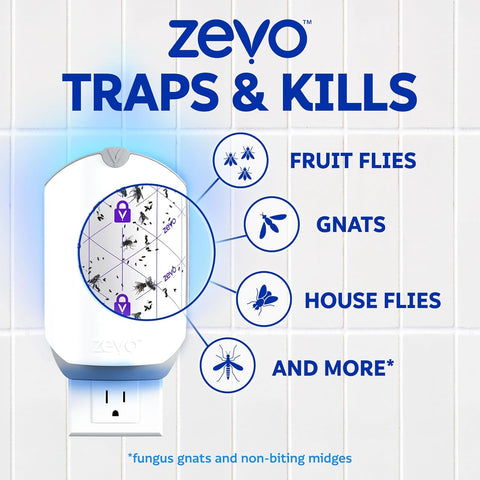 Zevo Flying Insect Trap Official Refill Cartridges - Fits Both Zevo Trap & MAX Indoor Fly Trap - Authentic Trap+Lock Technology to Catch Gnats, House & Fruit Flies (8 Official Refill Cartridges)